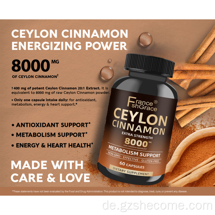 Glutenfreie Bio-Shecome-Ceylon-Zimt-Kapseln